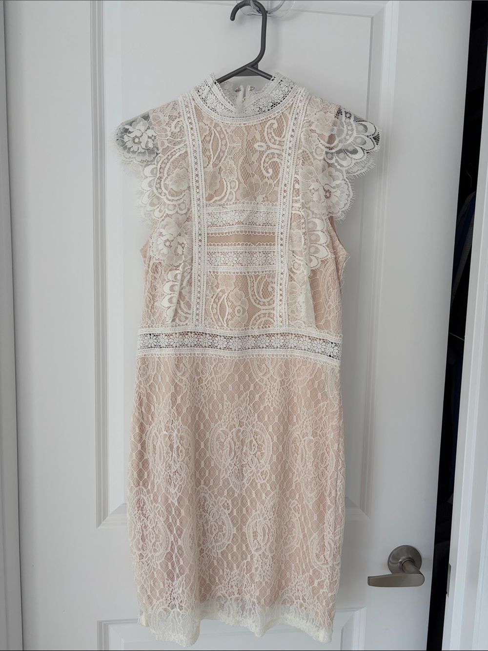 Missguided Ivory Lace Mock-Neck Sheath Dress